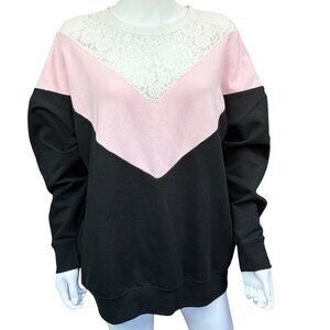 Torrid Pink & Black Colorblock Super Soft Fleece w/ Lace Yoke - Womens Size 0/L